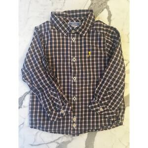 Jacadi Boys Plaid Navy Blue White Red Dress Shirt Button down up 24m 2